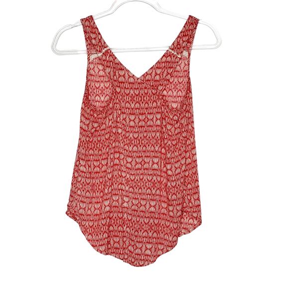 LUCKY BRAND Printed Tank Top Split Back Racerback Geometric-Pattern Red White XS - Picture 2 of 7